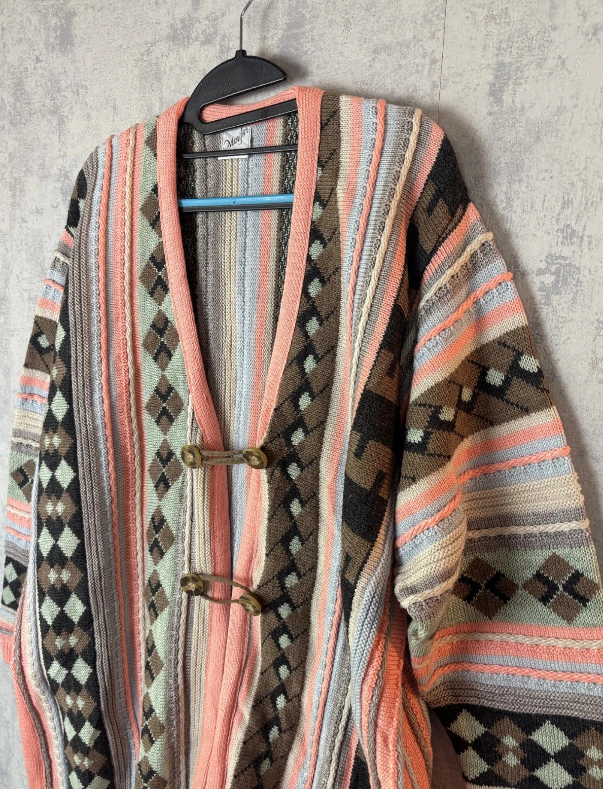 Marifior Coogi style Vintage Long Geometric Pattern Multicolor Coral Vest | 50% Wool | Size L – photo 2